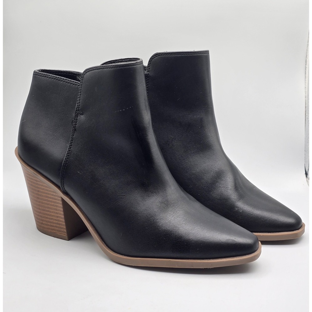 a.n.a Dutch Bootie Womens 9 Black Minimalist Pointed Toe Block Heel Ankle Boots